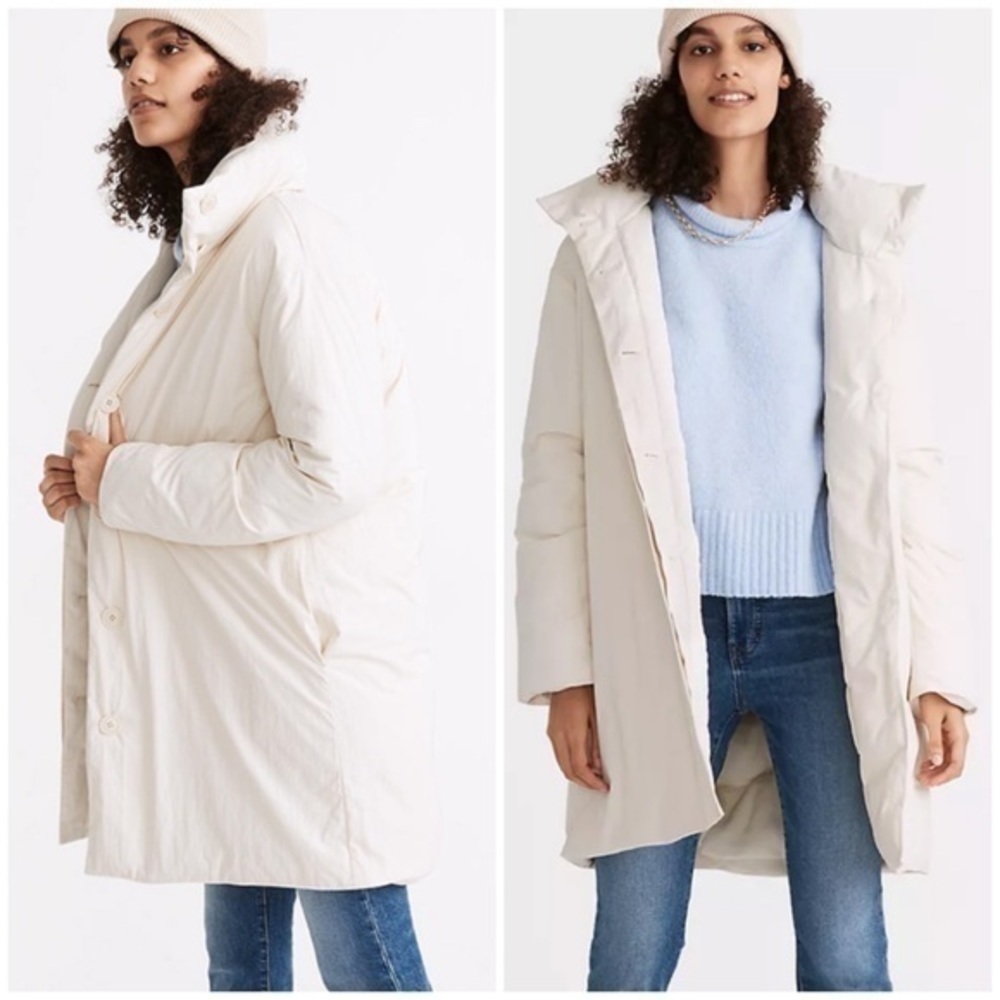 💋 Madewell Buffy puffer jacket white Ivory coat. Size S - Picture 2 of 12